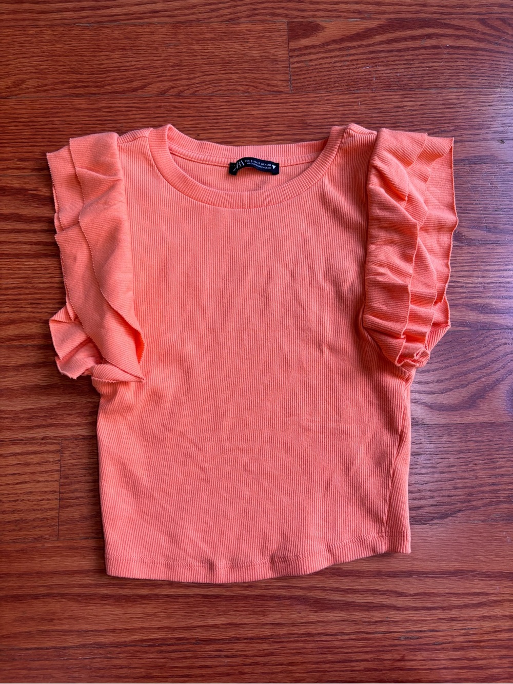 Zara Coral Ruffle Sleeve Crop Top
